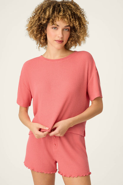 Textured Essentials Sunset Rose Short Sleeve Top