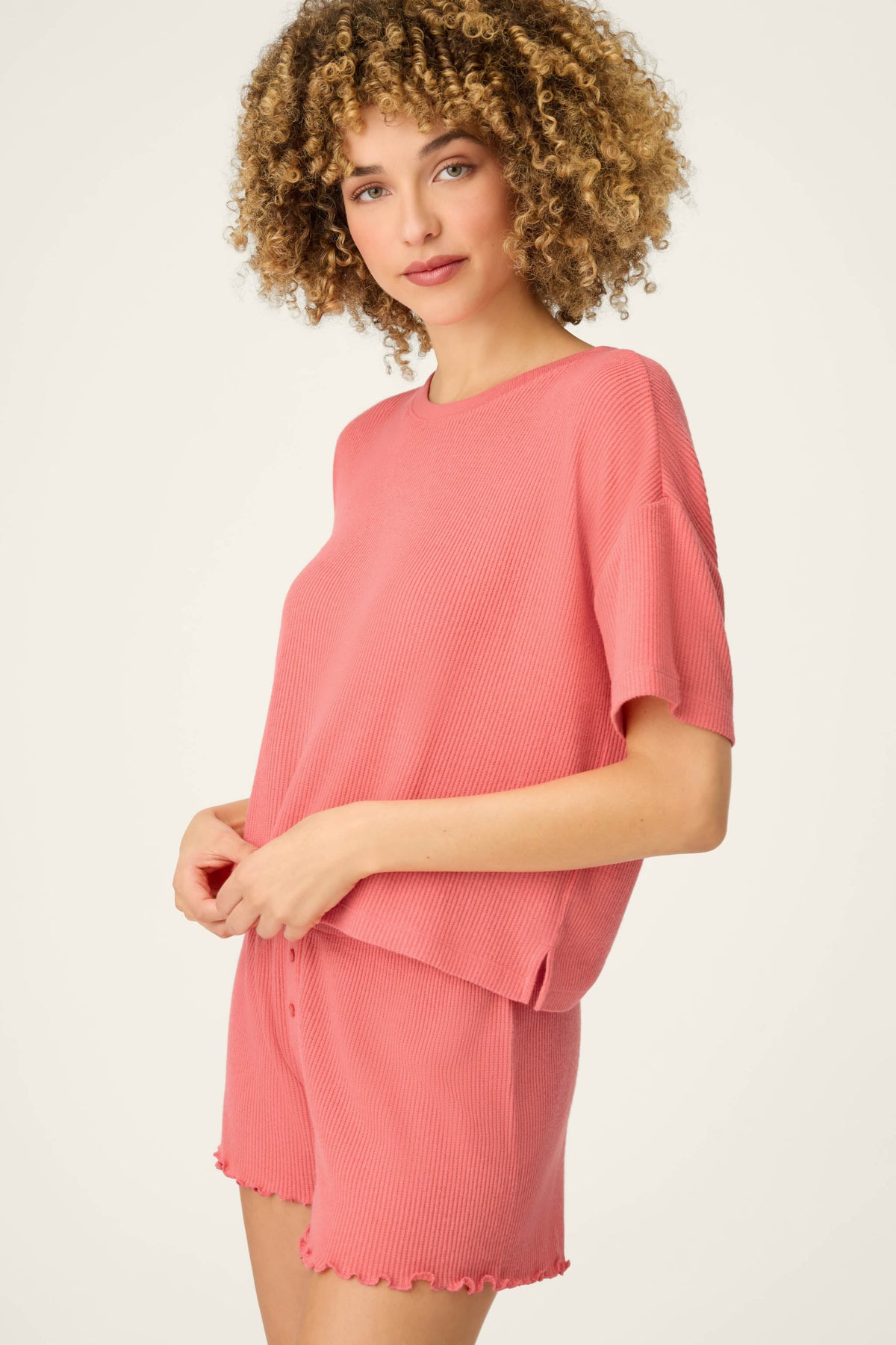 Textured Essentials Sunset Rose Short Sleeve Top