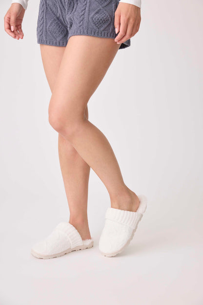 Chenille Cable Knit Ivory Slippers