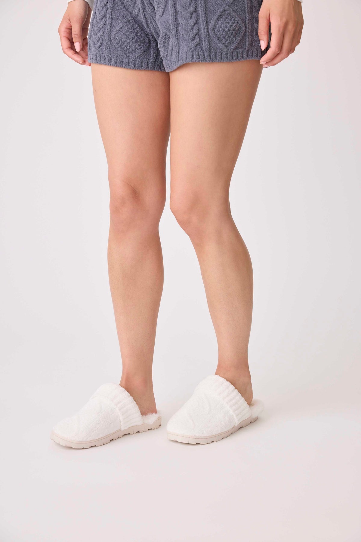 Chenille Cable Knit Ivory Slippers