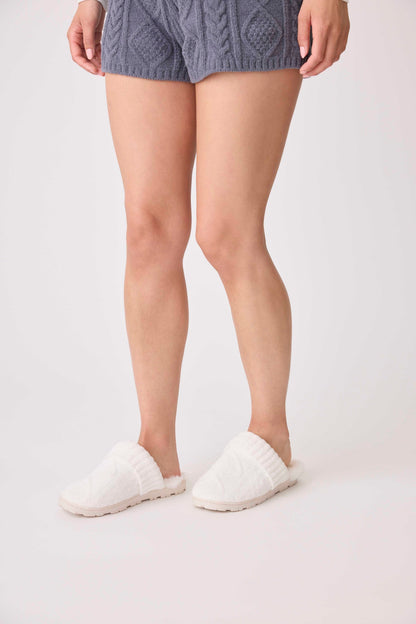 Chenille Cable Knit Ivory Slippers
