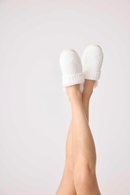 Chenille Cable Knit Ivory Slippers