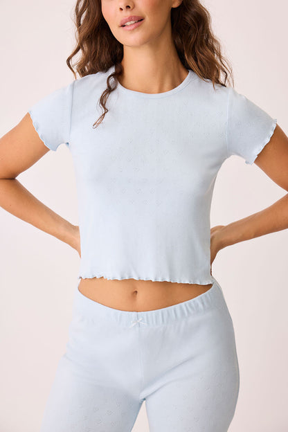 Pointelle Hearts Short Sleeve T-Shirt
