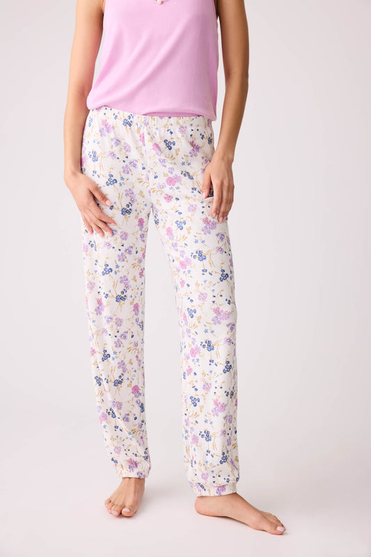 More Amour Floral Pointelle Banded Pants