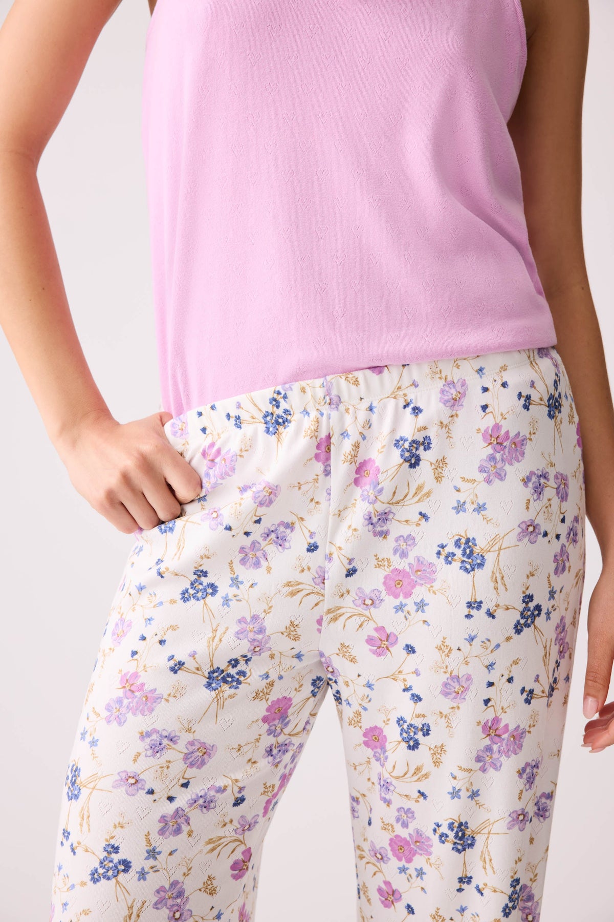 More Amour Floral Pointelle Banded Pants