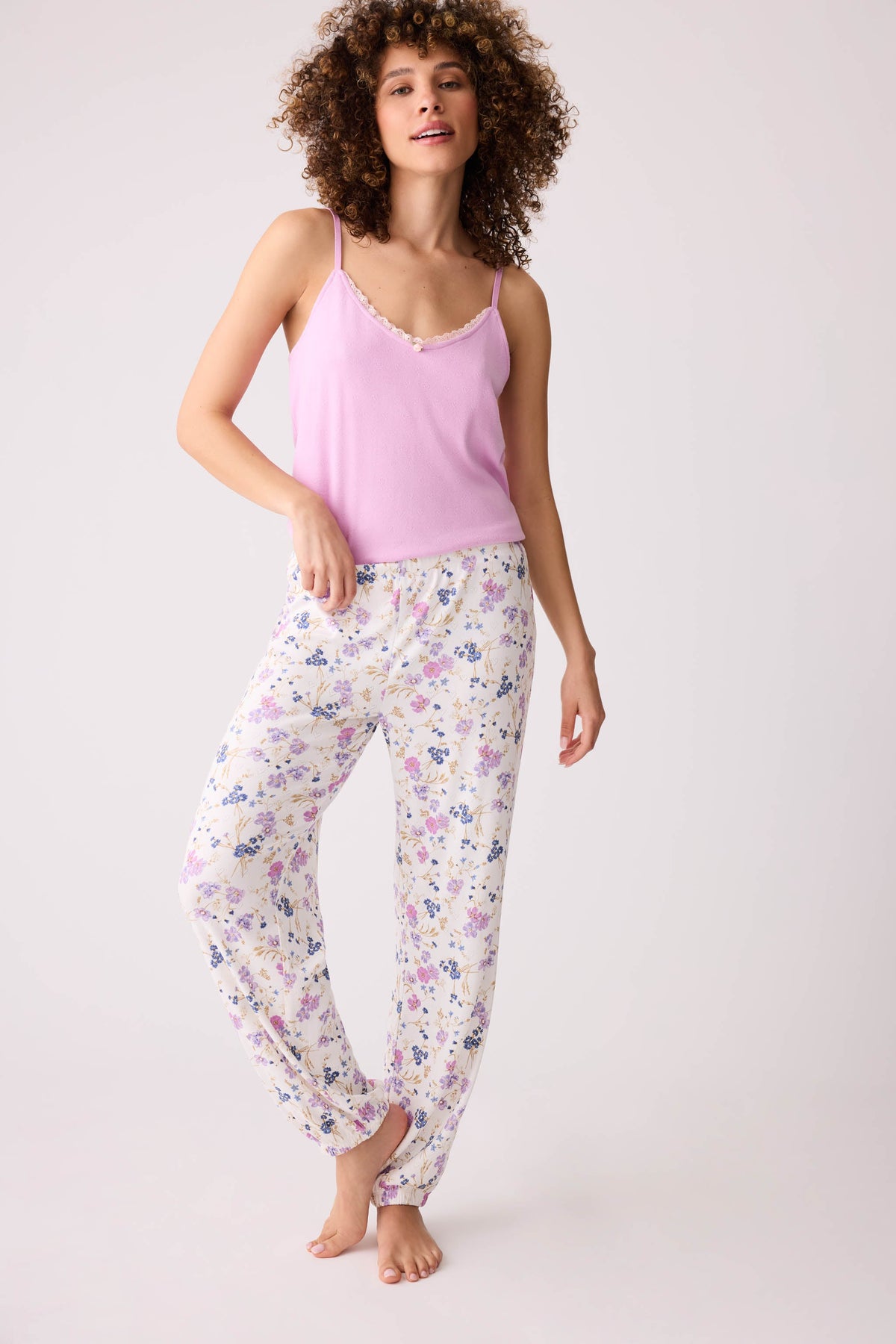 More Amour Floral Pointelle Banded Pants