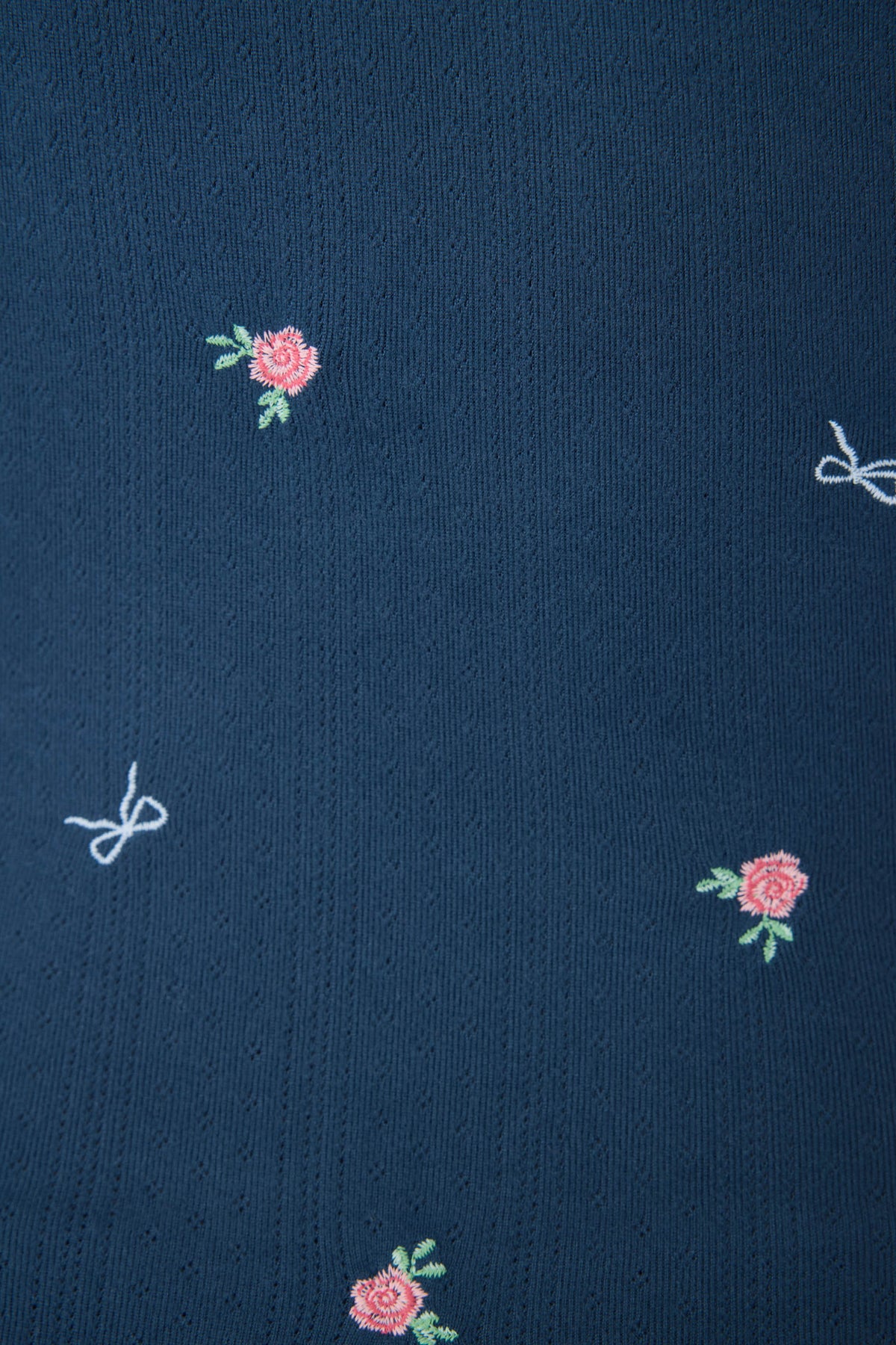 English Rose Embroidered Long Sleeve Notch Collar Top