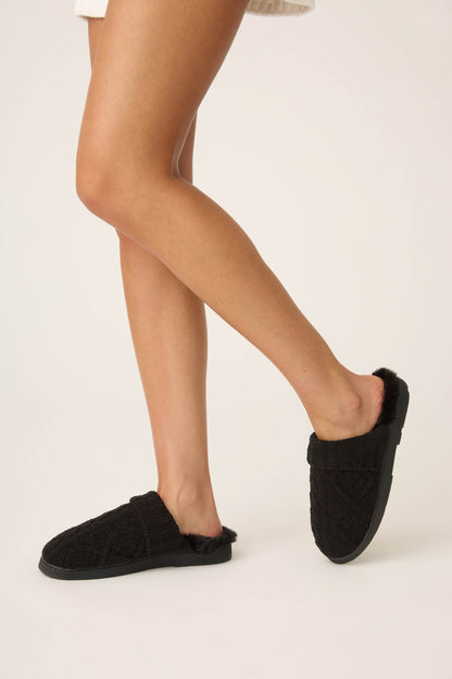 Chenille Cable Knit Black Slippers