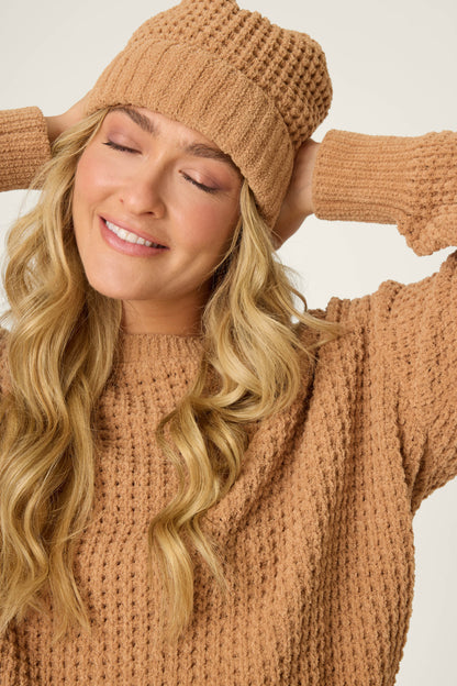 Chenille Waffle Caramel Beanie