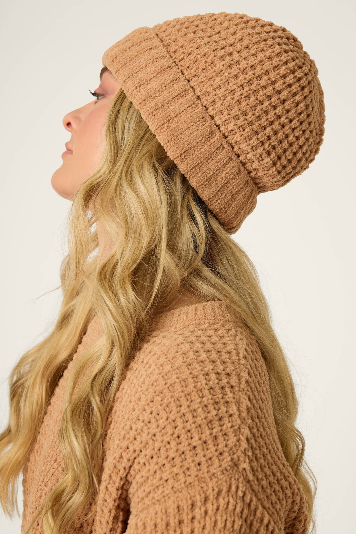 Chenille Waffle Caramel Beanie