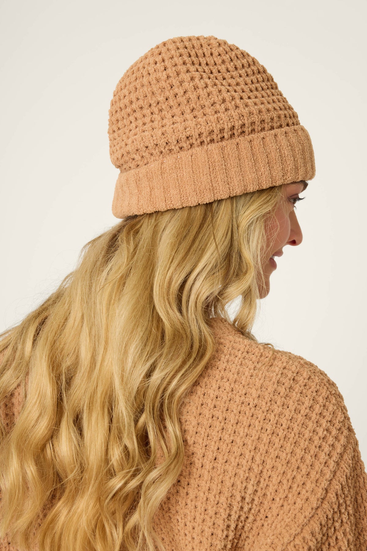 Chenille Waffle Caramel Beanie