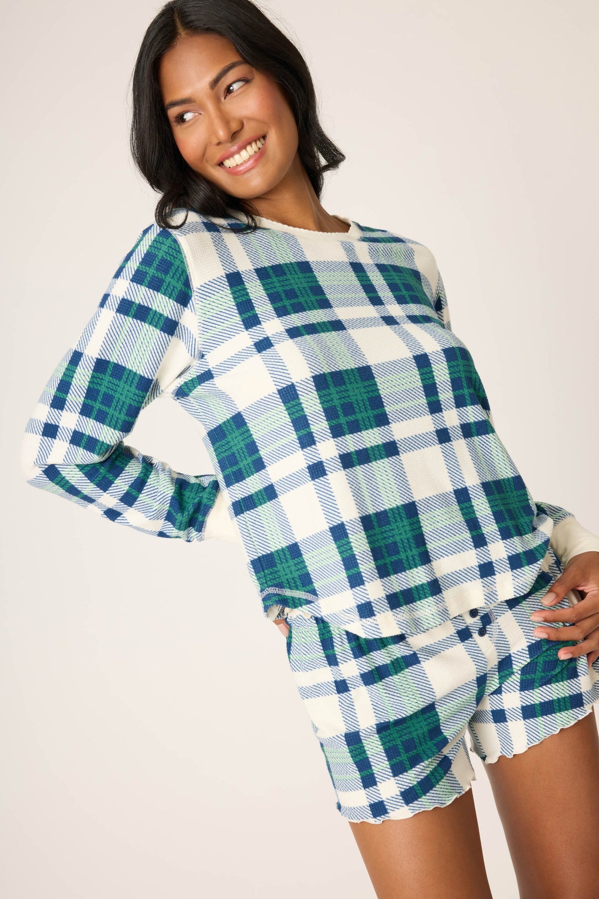Cozy Life Plaid Velour Thermal Long Sleeve Top