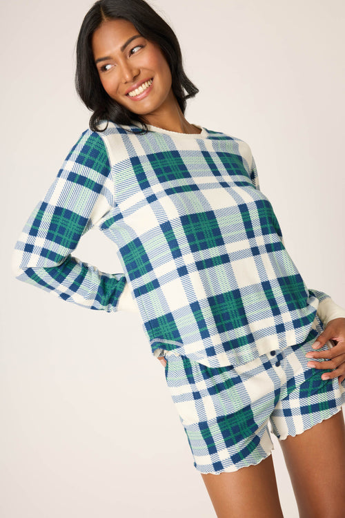 Cozy Life Plaid Velour Thermal Long Sleeve Top