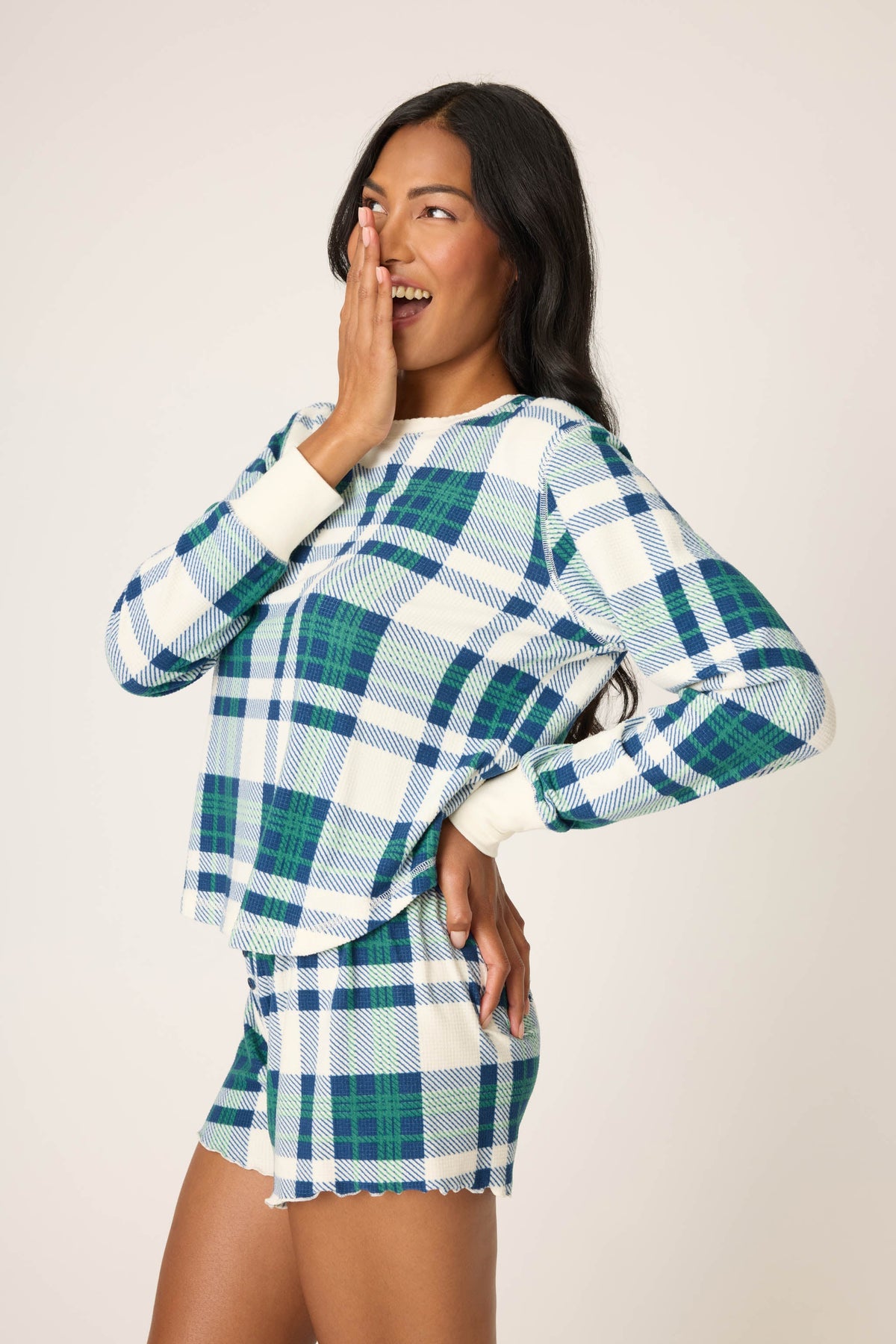 Cozy Life Plaid Velour Thermal Long Sleeve Top