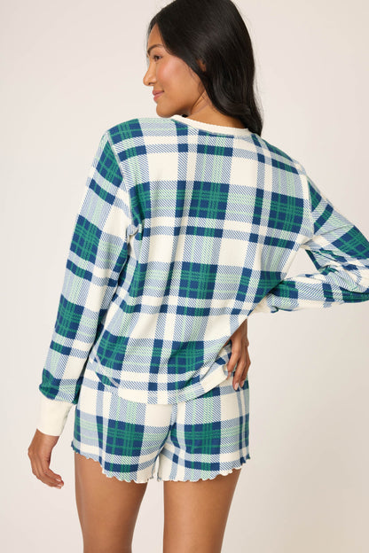 Cozy Life Plaid Velour Thermal Long Sleeve Top