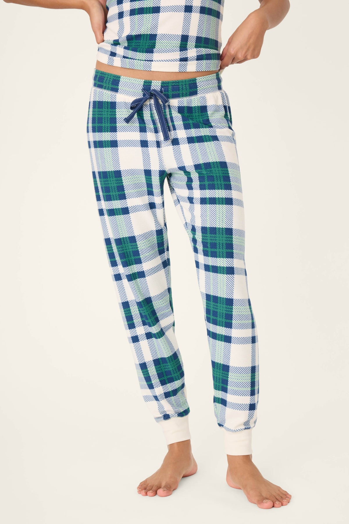 Cozy Life Plaid Thermal Velour Banded Pants