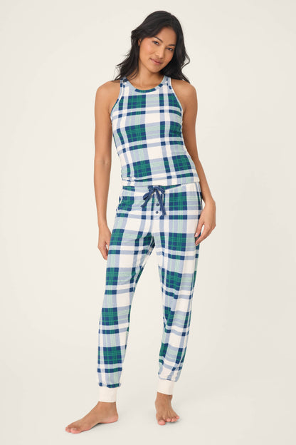 Cozy Life Plaid Thermal Velour Banded Pants
