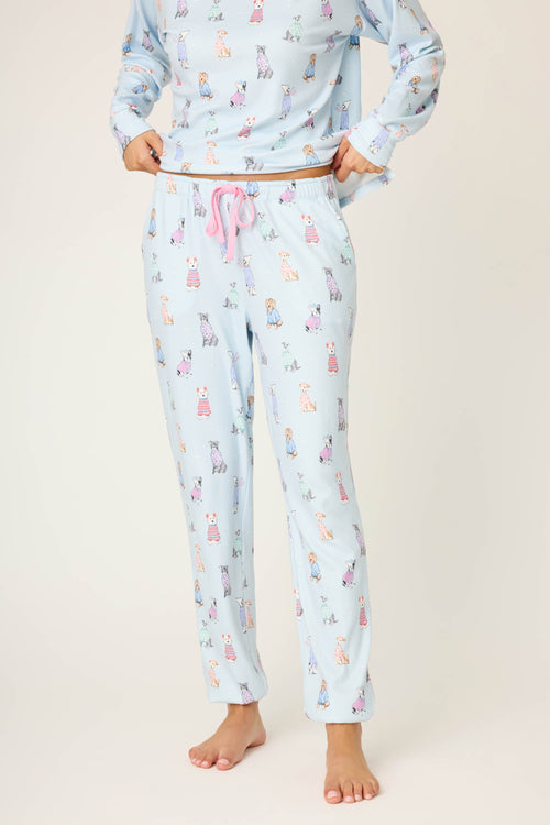 Doggone Cold Dog Print Pointelle Banded Pants