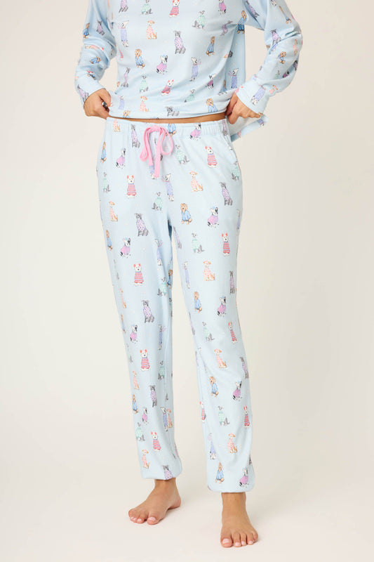 Doggone Cold Dog Print Pointelle Banded Pants