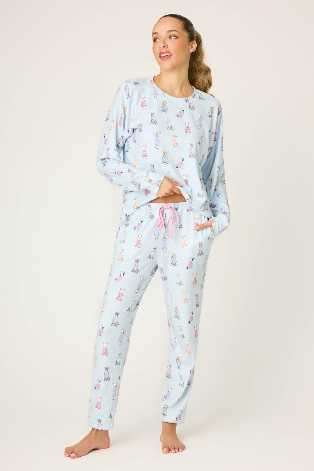 Doggone Cold Dog Print Pointelle Banded Pants