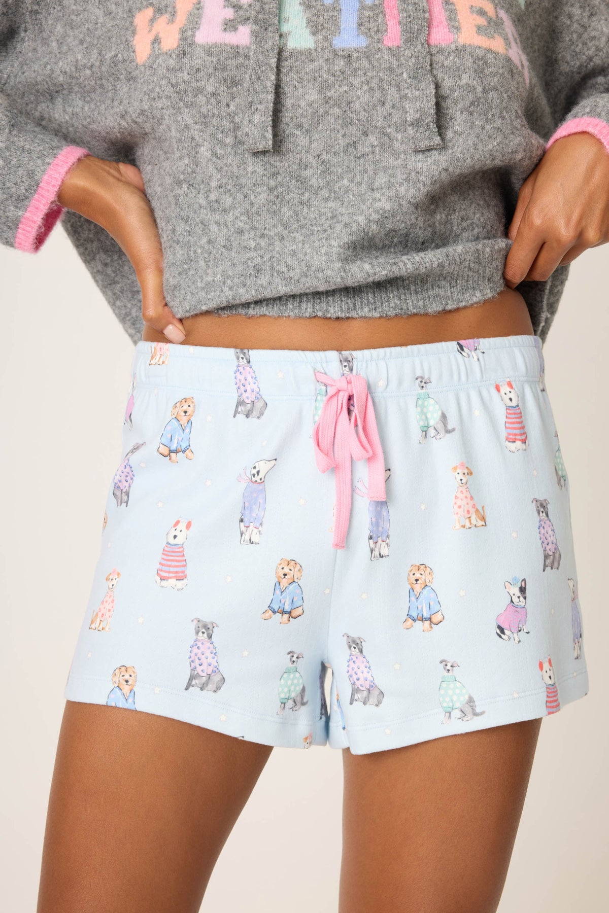 Doggone Cold Dog Print Pointelle Shorts