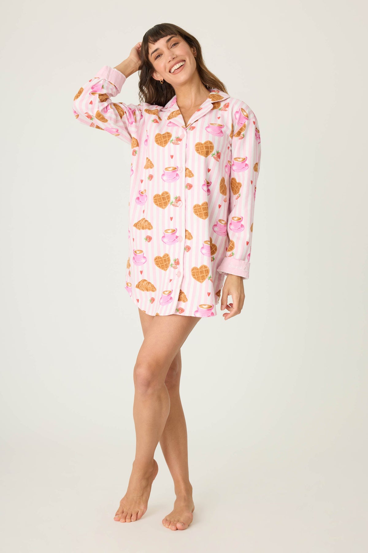 Brunch Club Breakfast Print Flannel Nightshirt