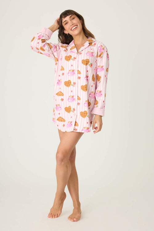 Brunch Club Breakfast Print Flannel Nightshirt