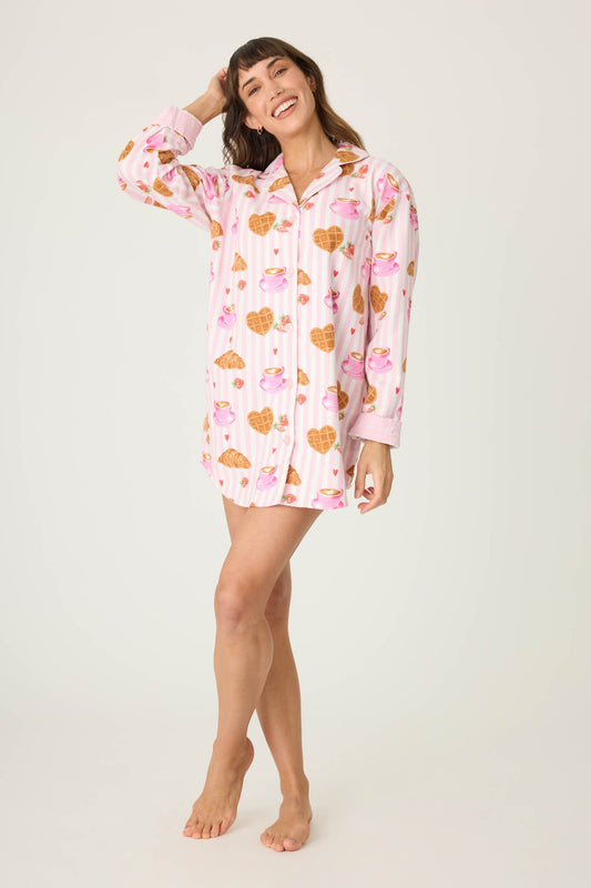 Brunch Club Breakfast Print Flannel Nightshirt