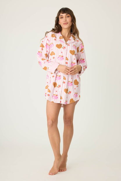 Brunch Club Breakfast Print Flannel Nightshirt
