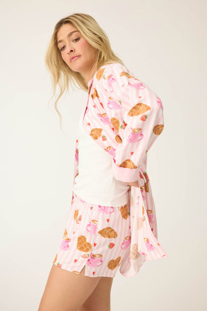 Brunch Club Breakfast Print Flannel Nightshirt
