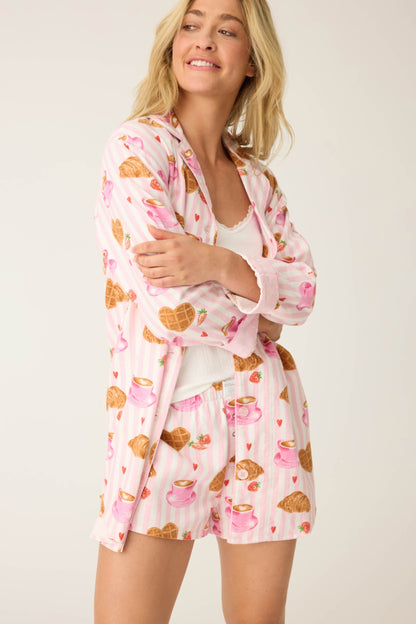 Brunch Club Breakfast Print Flannel Nightshirt