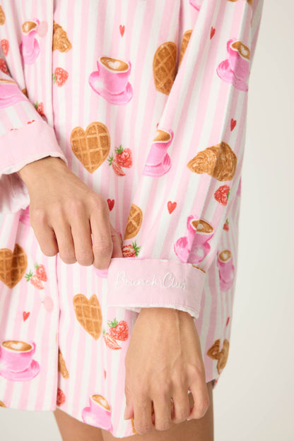 Brunch Club Breakfast Print Flannel Nightshirt