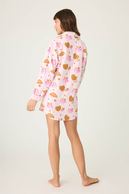 Brunch Club Breakfast Print Flannel Nightshirt