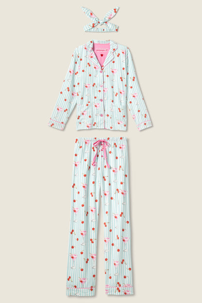Ma Cherie Cherry Print 3-Piece Flannel PJ Set
