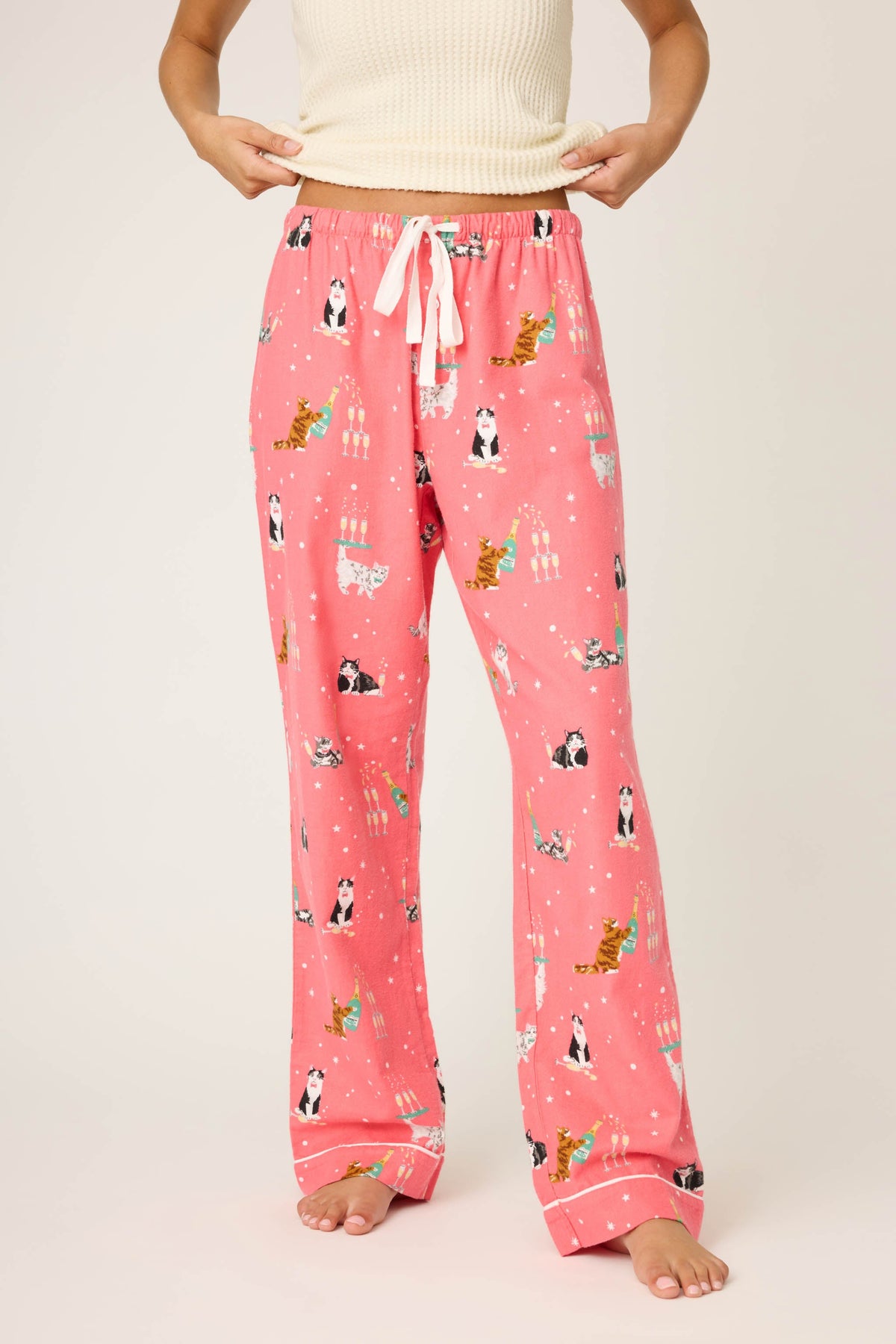 Let's Get Fizzical Cat Print Flannel Pants