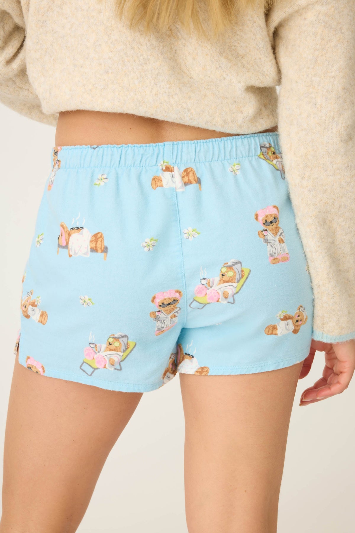 Beary Cute Bear Print Flannel Shorts
