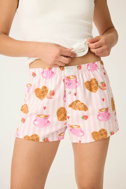 Brunch Club Breakfast Print Flannel Shorts