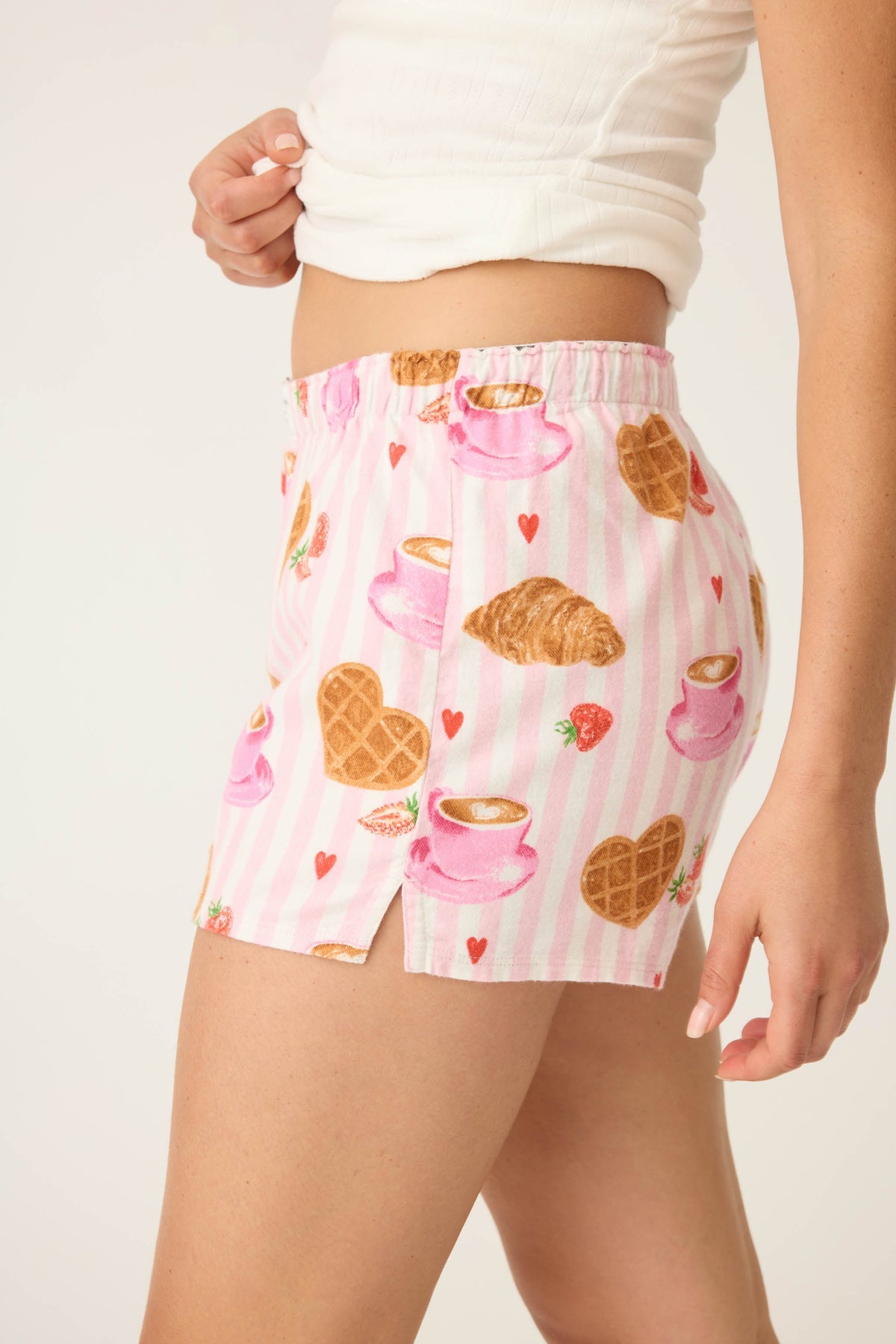 Brunch Club Breakfast Print Flannel Shorts
