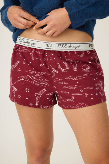 Hold Your Horses Western Print Flannel Shorts