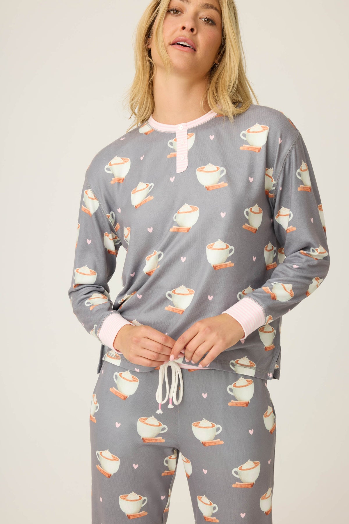 Love You A Latte Coffee Print Long Sleeve Top