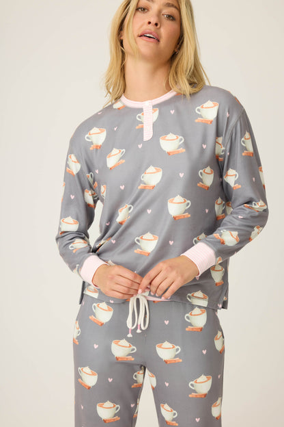 Love You A Latte Coffee Print Long Sleeve Top