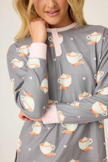 Love You A Latte Coffee Print Long Sleeve Top