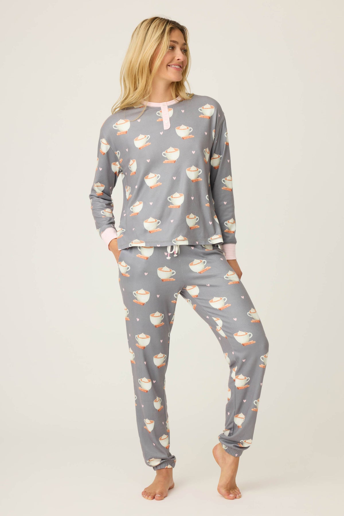 Love You A Latte Coffee Print Long Sleeve Top