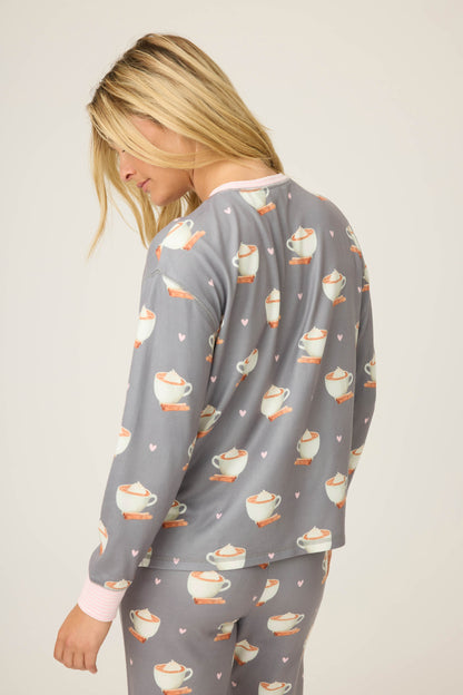 Love You A Latte Coffee Print Long Sleeve Top