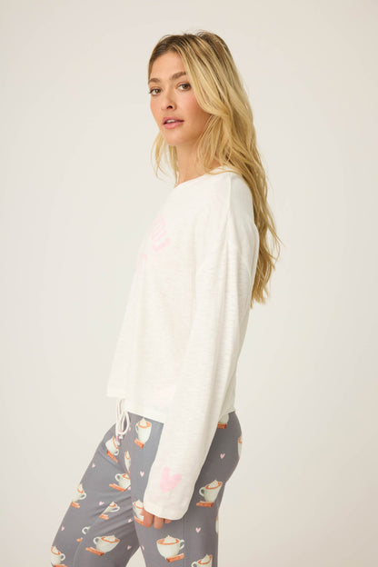 Love You A Latte Coffee Print Long Sleeve Top