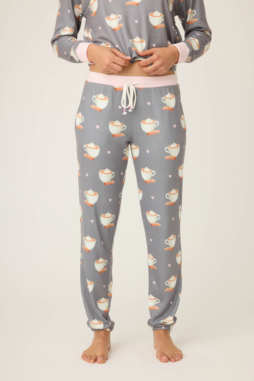 Love You A Latte Coffee Print Banded Pant