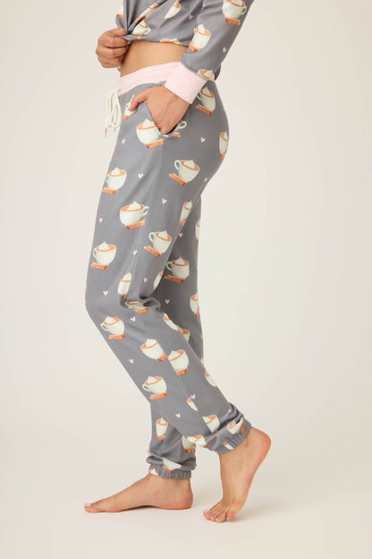 Love You A Latte Coffee Print Banded Pant