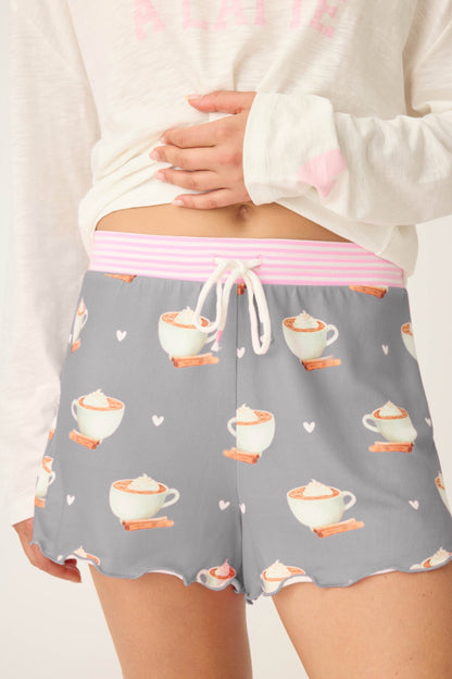 Love You A Latte Coffee Print Shorts