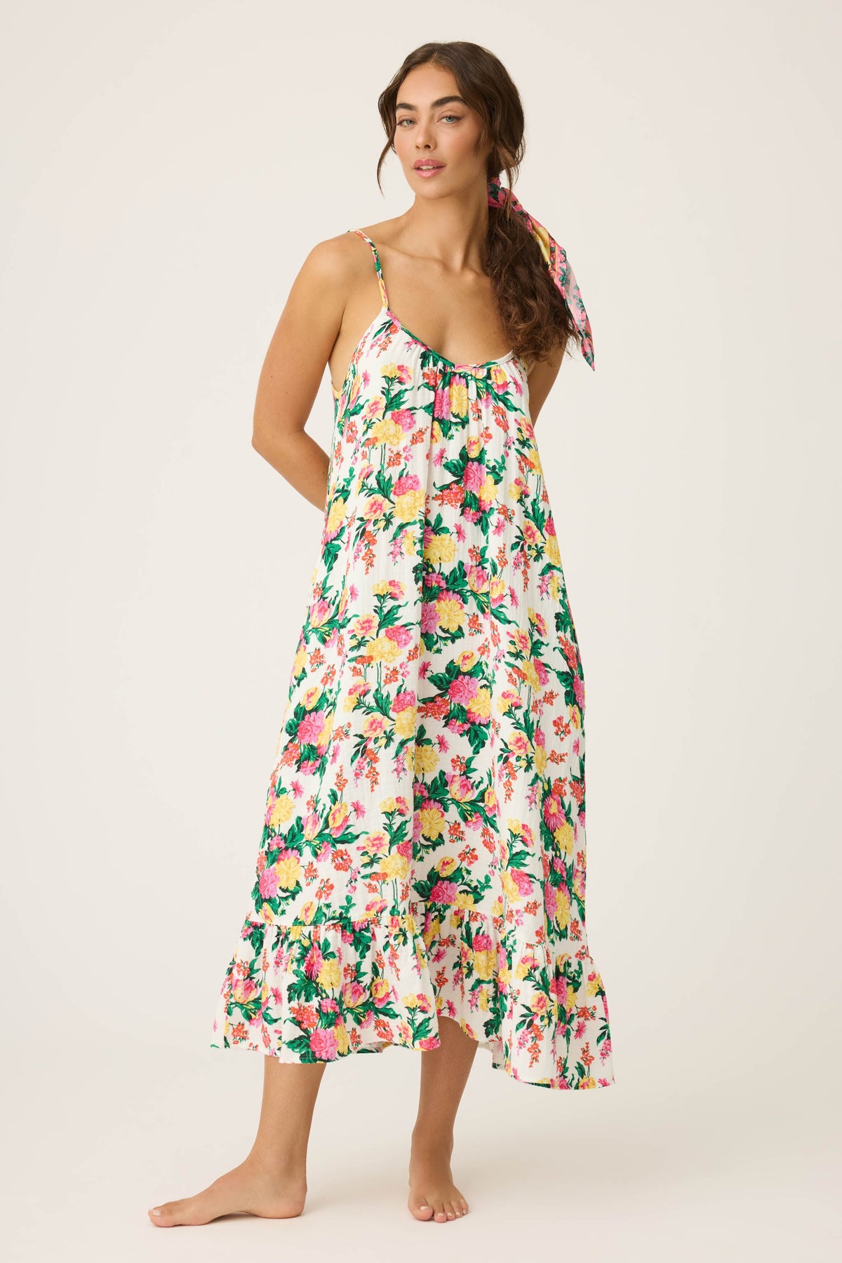 Tropical Floral Print Midi Dress