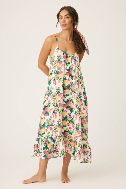 Tropical Floral Print Midi Dress